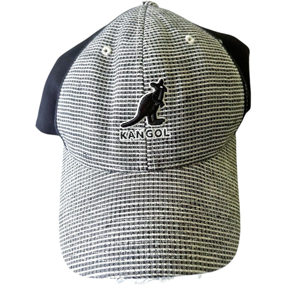 Kangol Hat Cap FlexFit Black Grid Linen Embroidered Adult S/M Casual Stretch